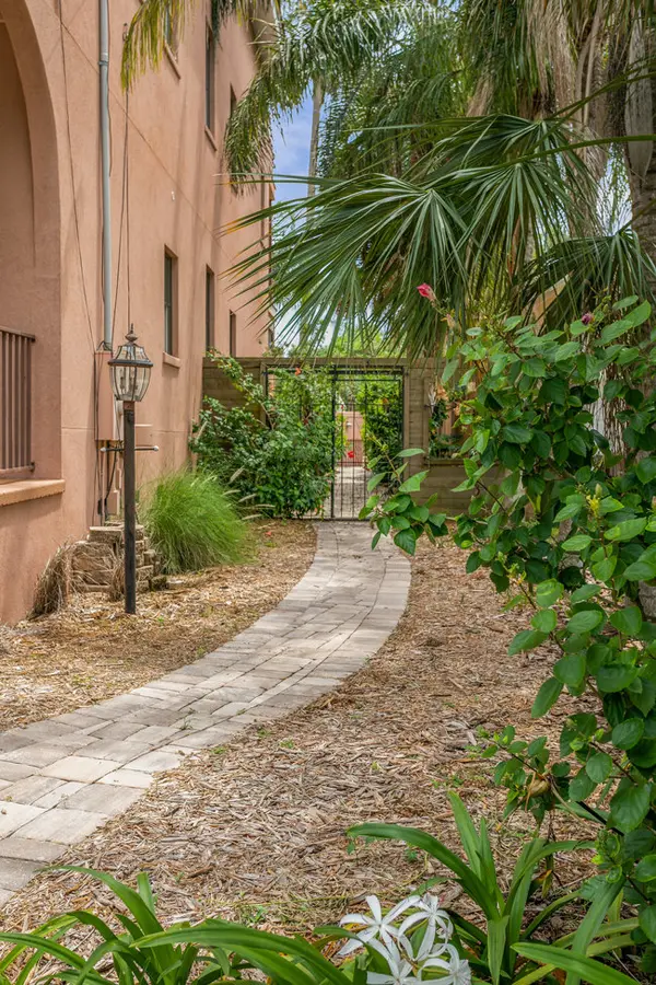 Stone pathway alongside the house