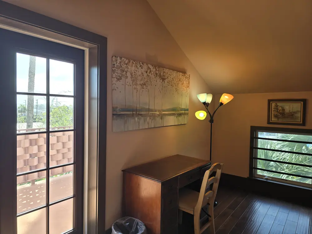 "Nautical" bedroom includes a desk